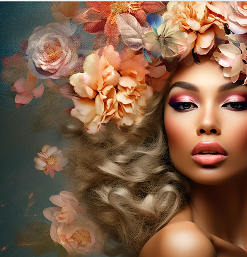 Hair Express on Broadway styling — model with floral hair styling